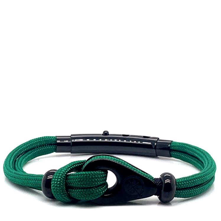 Green Double Cord with Black Pulley and Beads Bracelet (Green/Black)