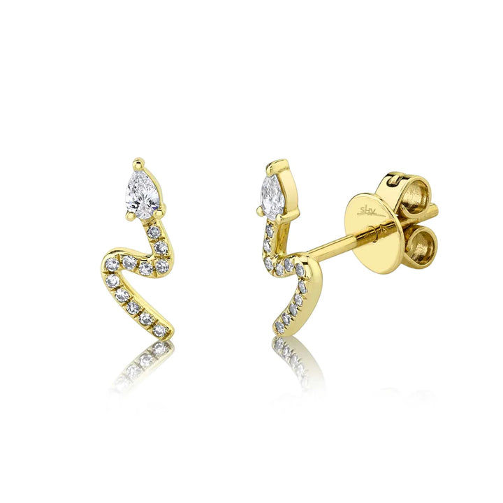 14K Yellow Gold Diamond Snake Earrings - SC55012146