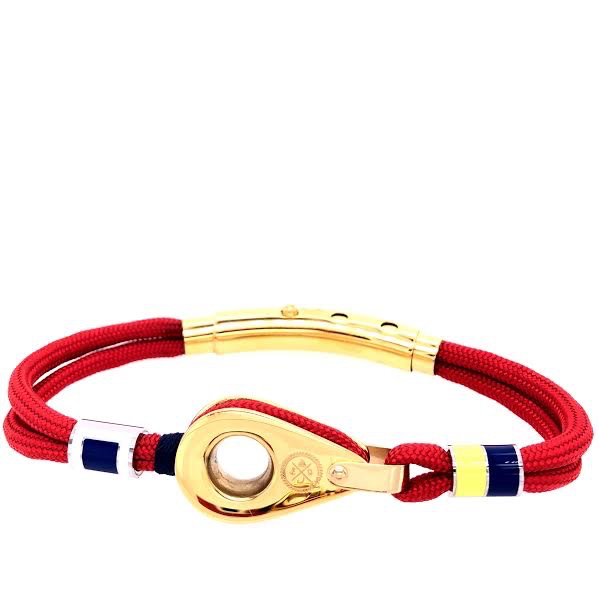 Red Double Cord with Gold Pulley and Nautical Flags Charms Bracelet (Red/Gold)