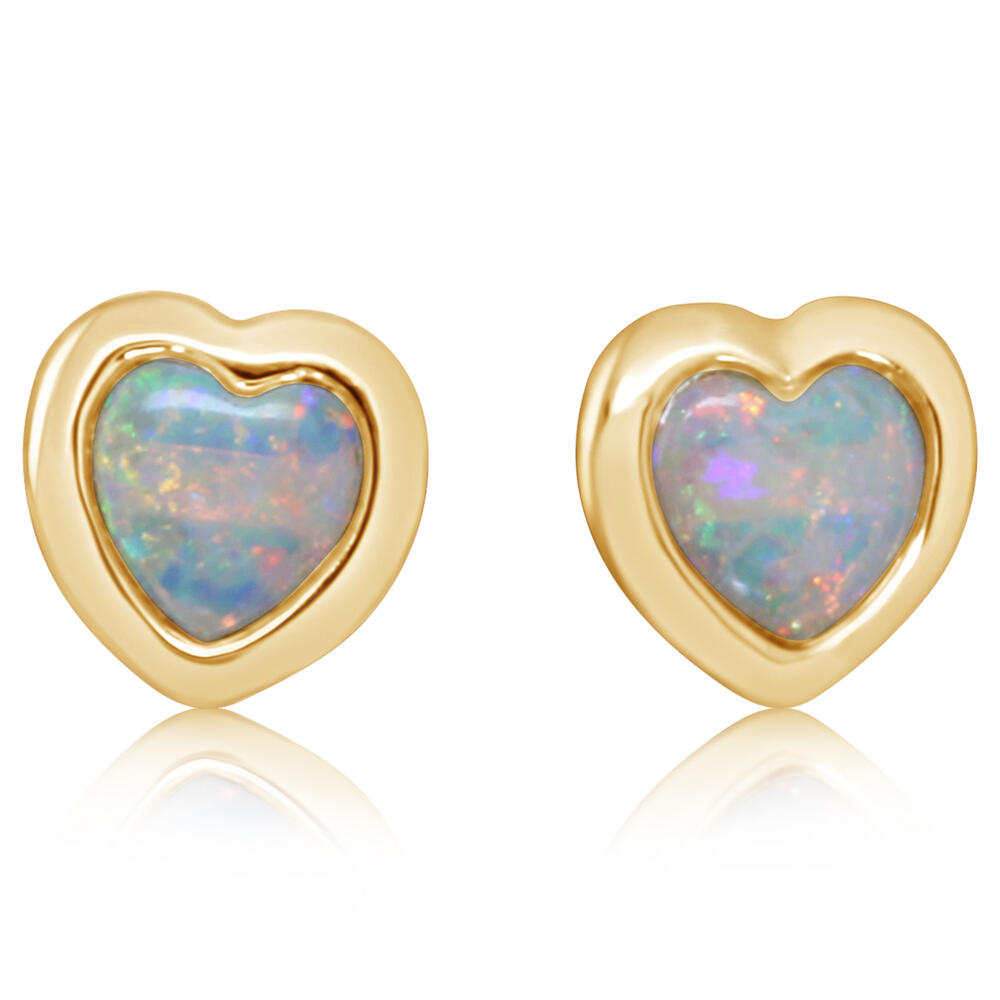 14K Yellow Gold Australian Opal Heart Earrings