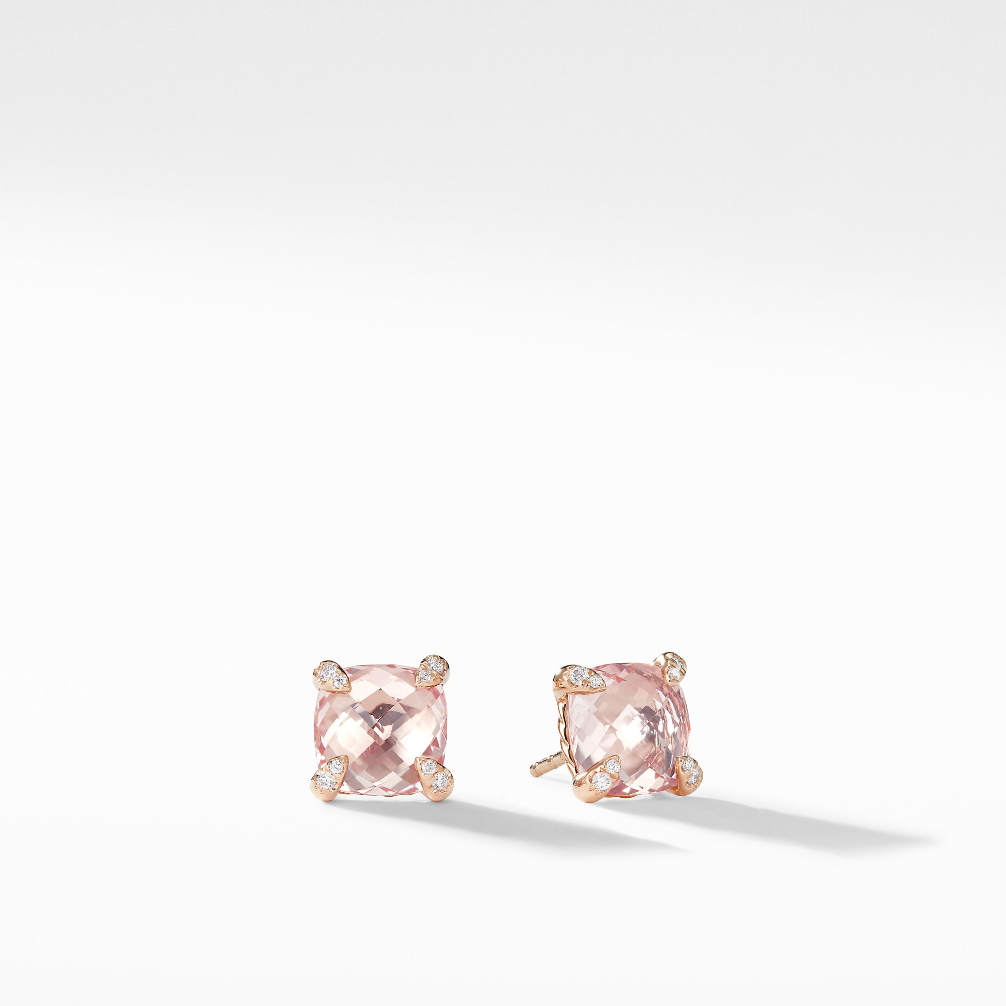 David Yurman Chatelaine Stud Earrings in 18K Rose Gold with Morganite & Pave Diamonds - E12792D8RAMODI