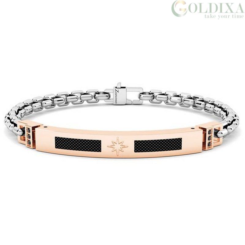 Zancan Stainless Steel Rose Gold with Carbon Fiber Bracelet