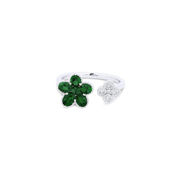 Emerald Diamond Flower Ring