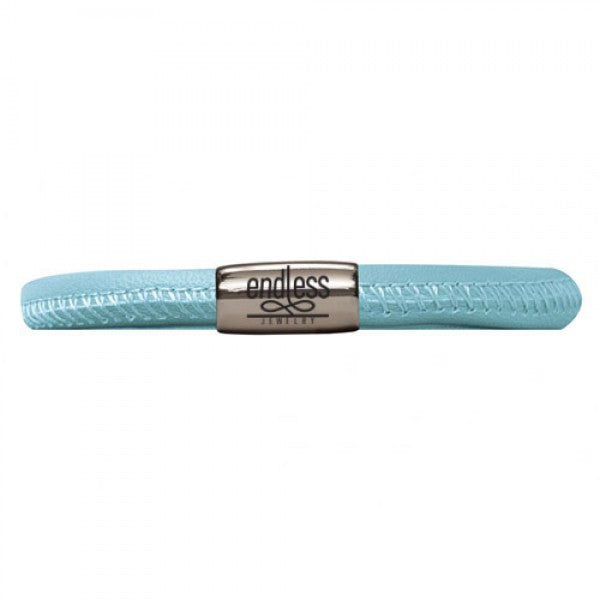 Light Blue Single Wrap Leather Bracelet (Silver/Light Blue)