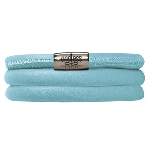 Light Blue Triple Wrap Leather Bracelet (Silver/Light Blue)