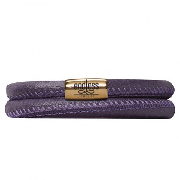 Purple Double Wrap Leather Bracelet (Gold/Purple)