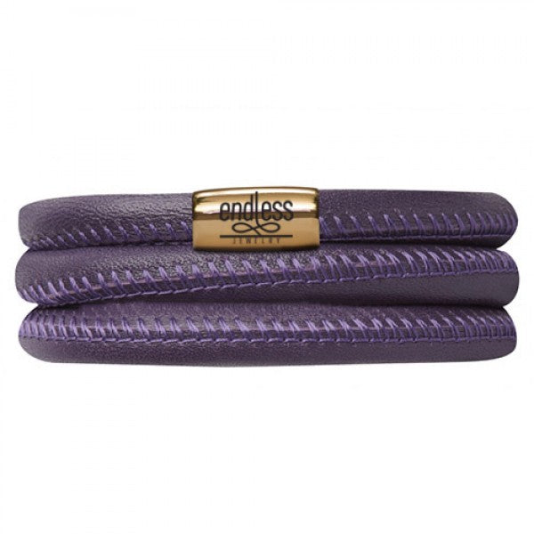 Purple Triple Wrap Leather Bracelet (Gold/Purple)