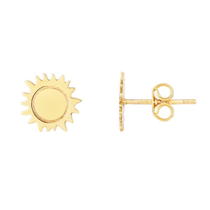 14K Gold Polished Sun Stud Earring