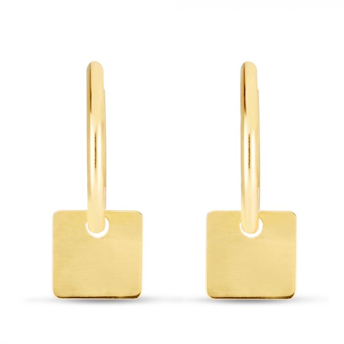 14K Dangle Square Huggie Earring