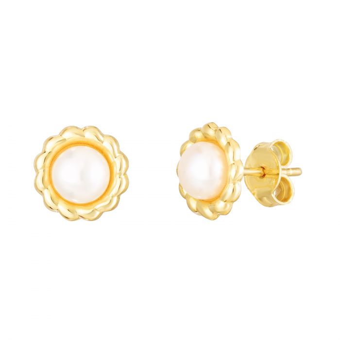 14K Gold Pearl Flower Stud