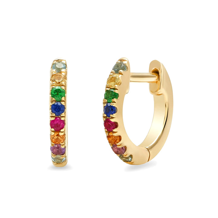 Eriness 14K Yellow Gold Mini Multi-Colored Huggies - SBE49-YG-MC