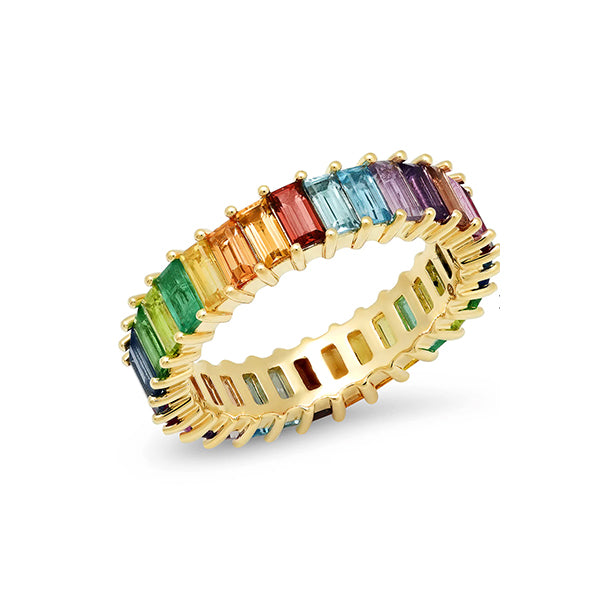Eriness 14K Yellow Gold Multi-Colored Vertical Baguette Ring - SBR61-YG-MC