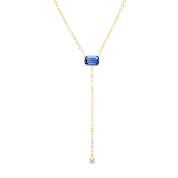 Eriness 14K Yellow Gold Blue Sapphire & Diamond Lariat Necklace - SBN40-YG-BS