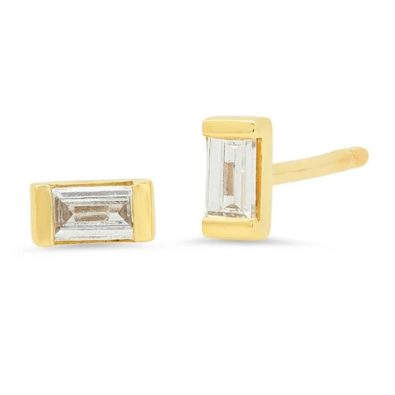 Eriness 14K Yellow Gold Diamond Baguette Stud Earrings