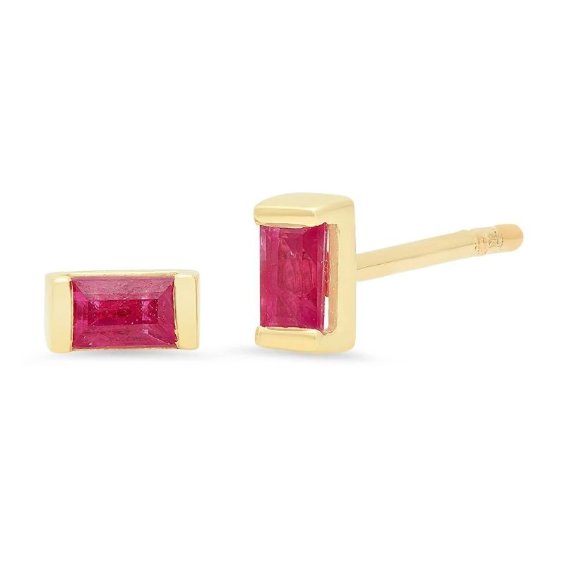 Eriness 14K Yellow Gold Ruby Baguette Stud Earrings