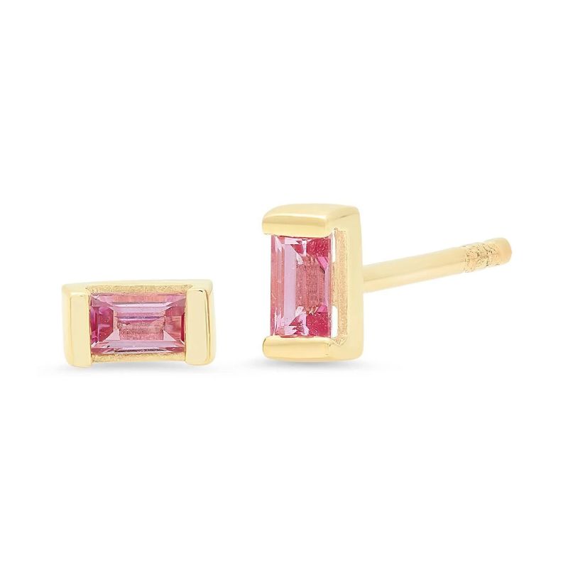 Eriness 14K Yellow Gold Pink Sapphire Baguette Stud Earrings