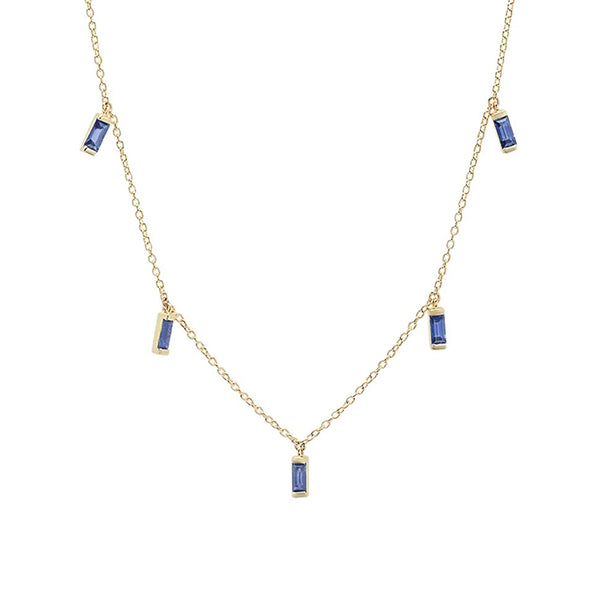 Eriness 14K Yellow Gold Blue Sapphire Dangle Baguette Necklace - SBN25-YG-BS