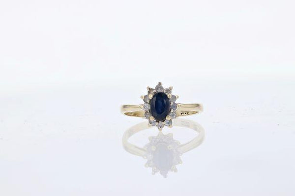 Estate Sapphire And Diamond Cluster Ring 10K Yellow Gold