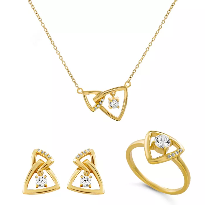 Orphelia® 'Santorini' Women's Sterling Silver Set: Necklace + Earrings + Ring - Gold SET-7570/G