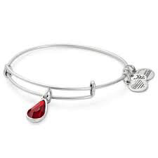 Garnet Teardrop Crystal Charm Bangle Bracelet (Silver/Red)