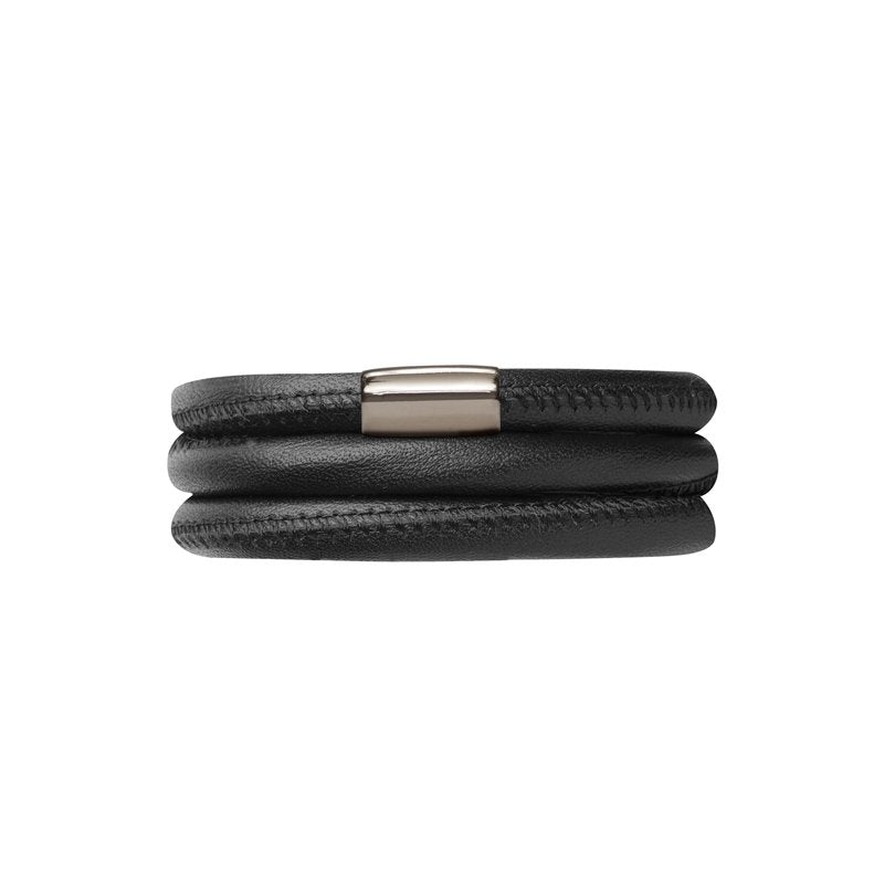 Black Triple Wrap Leather Bracelet (Silver/Black)