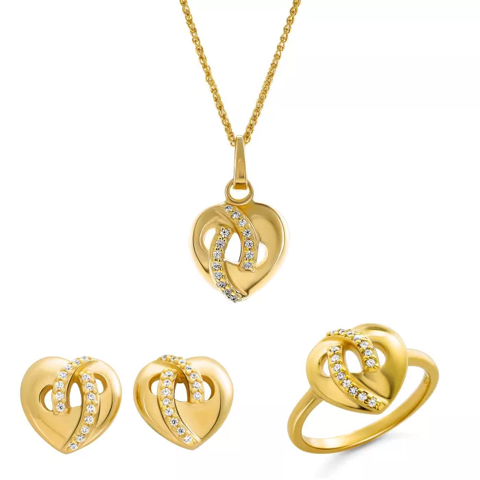 Orphelia® 'Amore' Women's Sterling Silver Set: Necklace + Earrings + Ring - Gold SET-7577/G