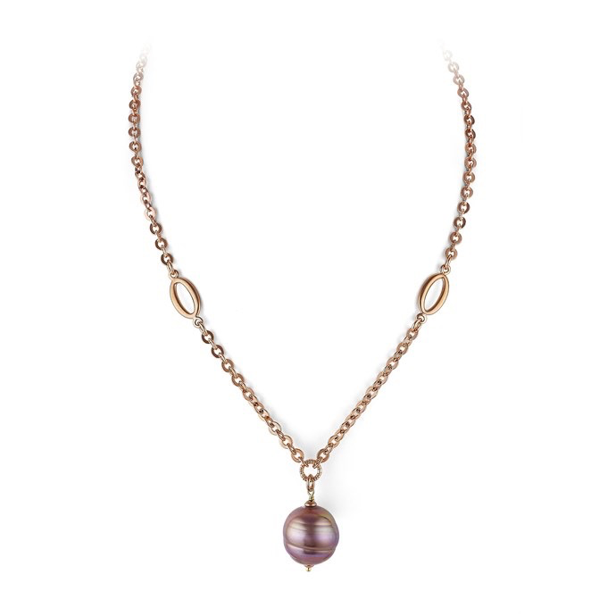 Dual Circle Bronze Necklace with Iridescent Pearl