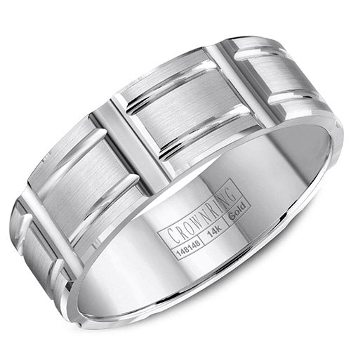 Crown Ring 14k White Gold Wedding Band - WB-8048-M10