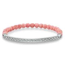 Zig Zag Bamboo Coral Stones and CZ Crystals Bracelet (Silver/Pink)