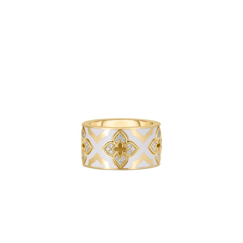 18K Yellow Gold Venetian Princess Diamond & White Enamel Flower Ring