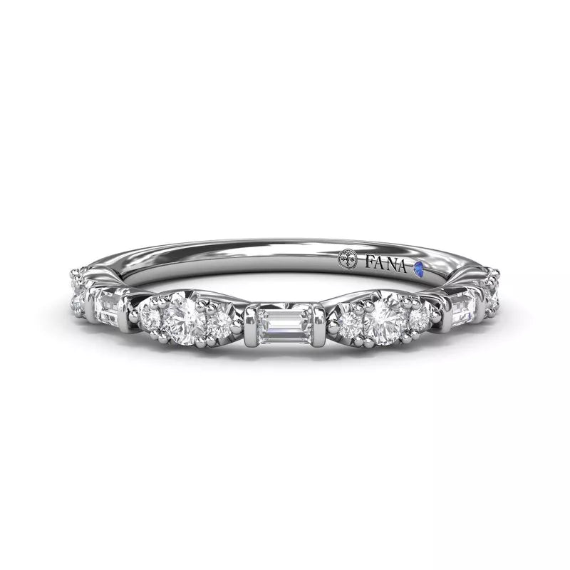 18K White Gold Round Clusters and Emerald Cut Diamond Wedding Ring