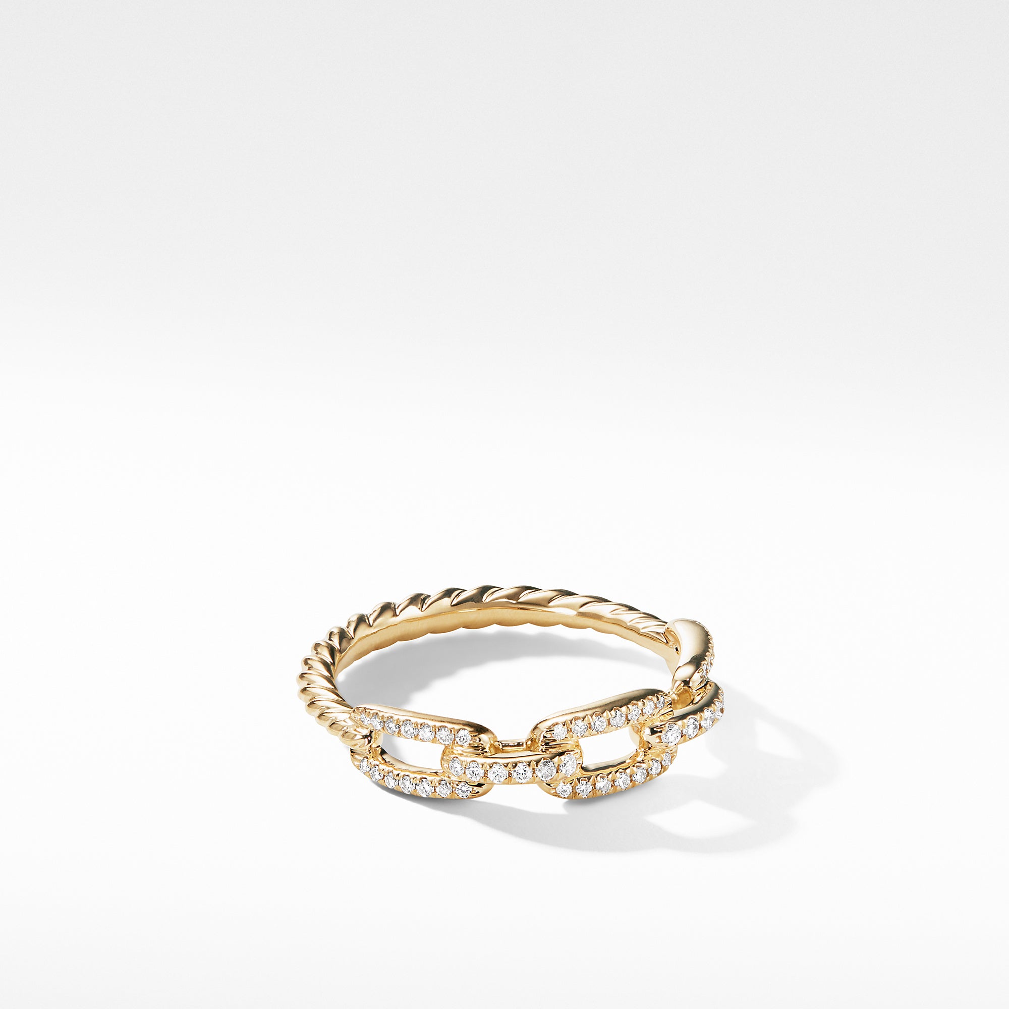 David Yurman Stax Single Row Pave Chain Link Ring with Diamonds in 18K Gold - R13037D88ADI