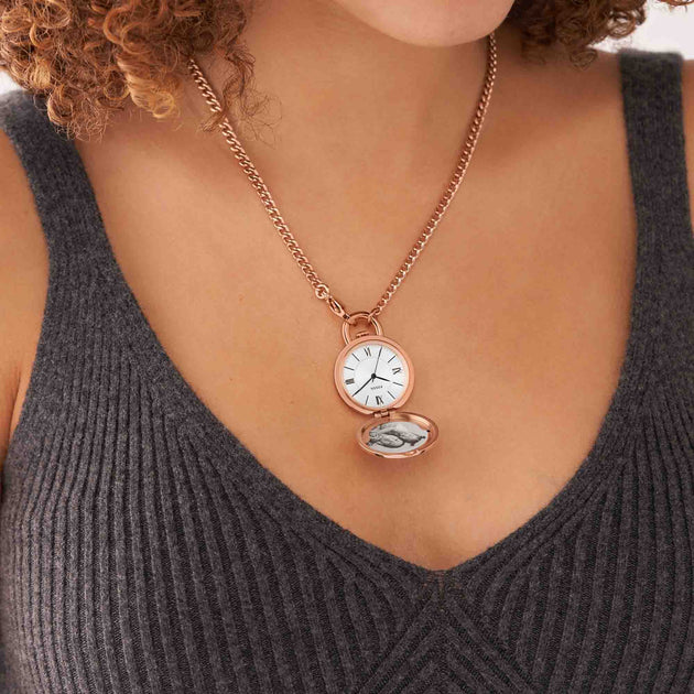 Fossil Jacqueline Rose Gold Watch Locket Necklace