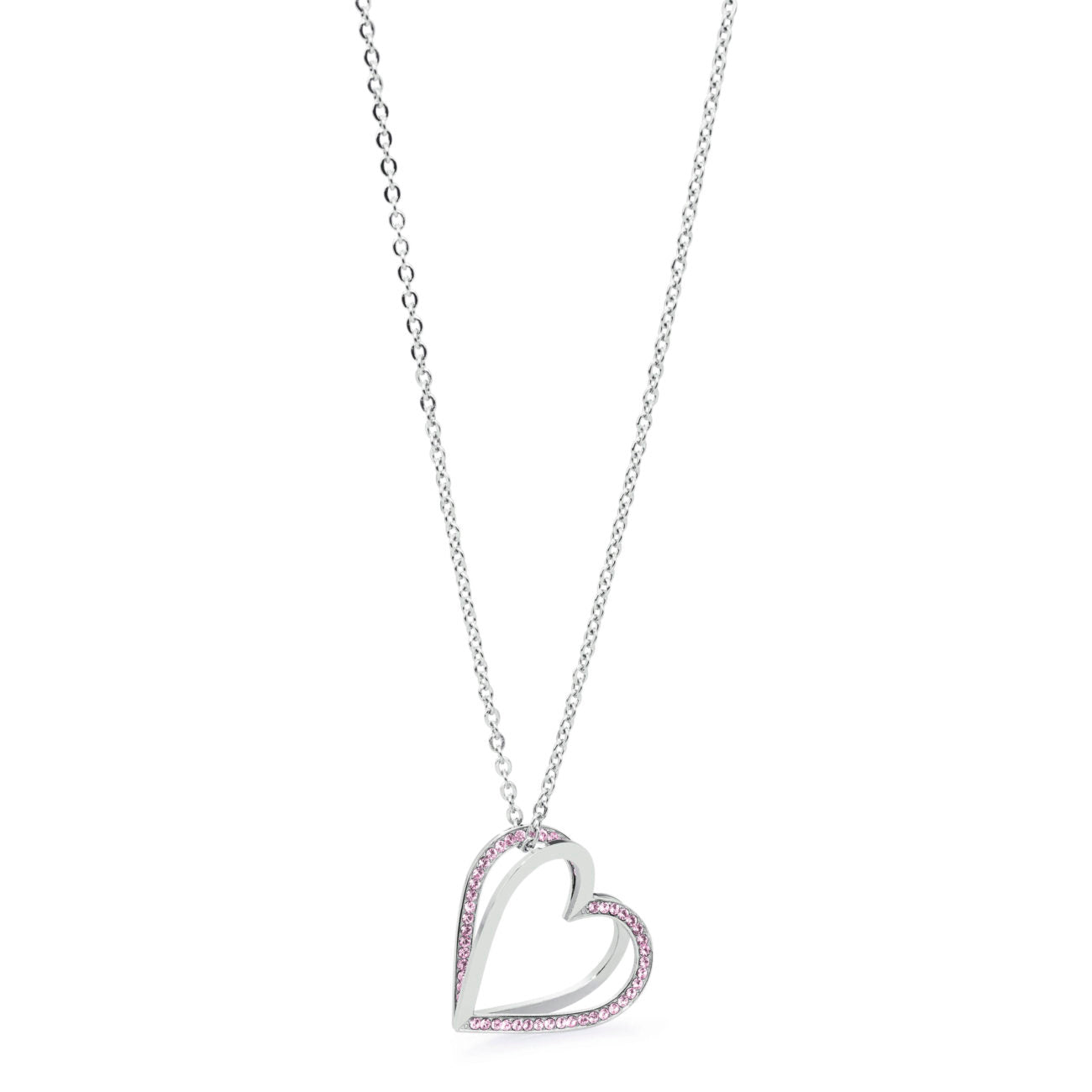 Frame Heart with Crystals Pendant Necklace (Silver)