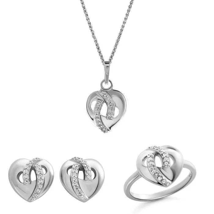 Orphelia® 'Amore' Women's Sterling Silver Set: Necklace + Earrings + Ring - Silver SET-7577