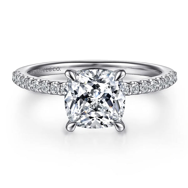 Gabriel & Co 14k White Gold Cushion Cut Diamond Engagement Ring- ER14918C8W44JJ