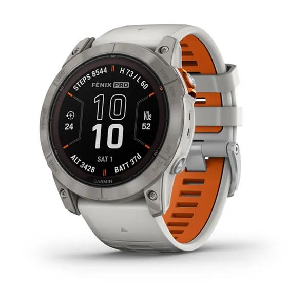 Fēnix® 7X Pro – Sapphire Solar Edition Titanium with Fog Gray/Ember Orange Band