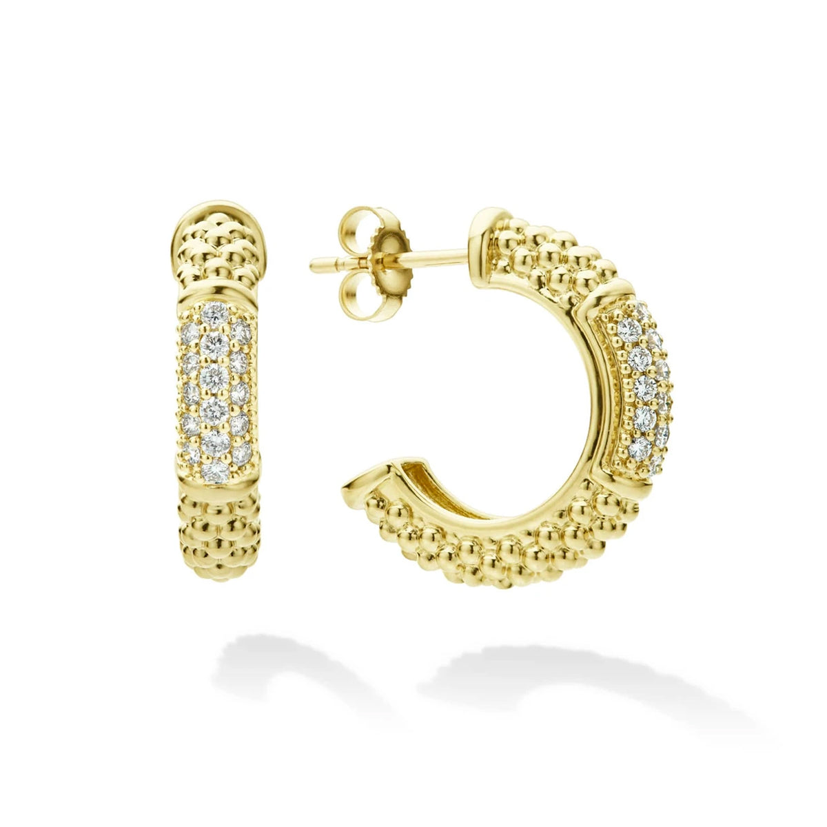 Lagos Caviar Gold Diamond Hoop Earrings- 01-11026-DD