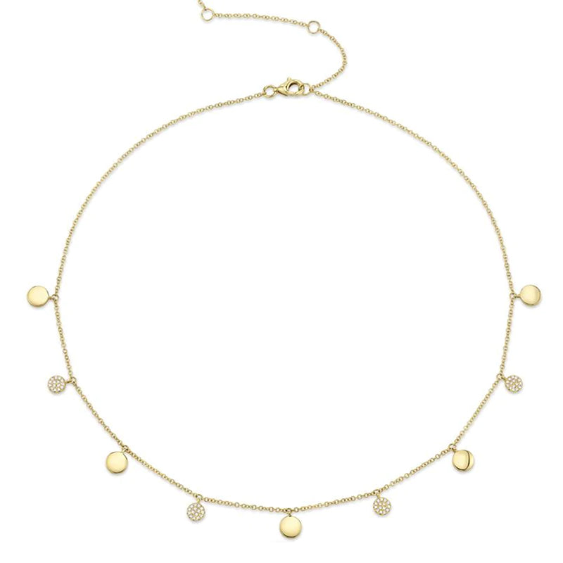 Shy Creation 14k Yellow Gold 0.12ctw Diamond Pave Circle Choker Necklace- SC55004049