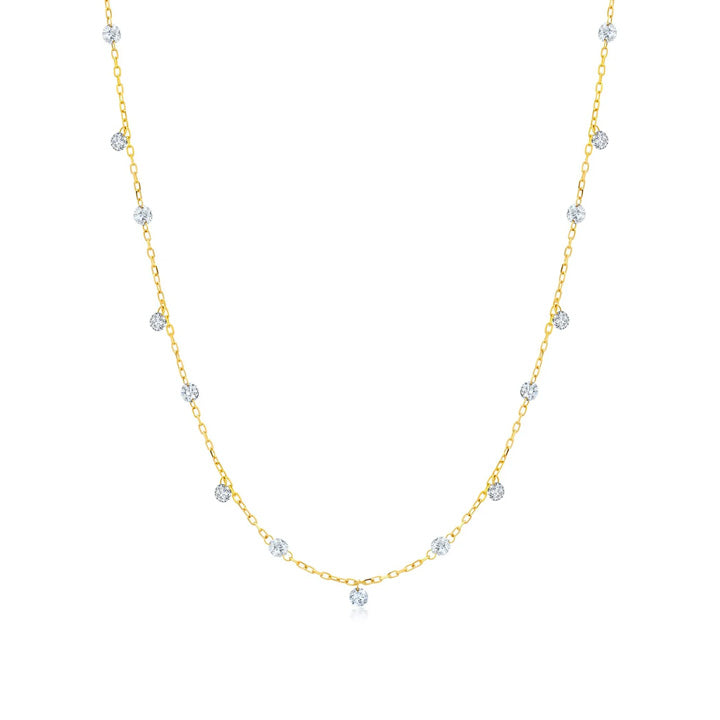 Graziela 18K Yellow Gold 1.00ctw Floating Diamond Drop & Station Necklace