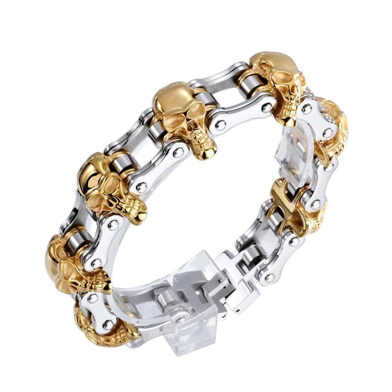 Stainless Steel Two Tone Skull Bracelet