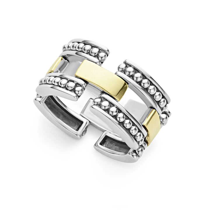 Lagos High Bar Gold Caviar Link Ring - 03-80412-7