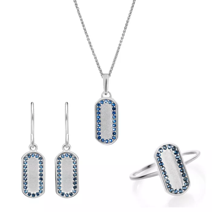Orphelia® 'Malaga' Women's Sterling Silver Set: Necklace + Earrings + Ring - Silver SET-7573