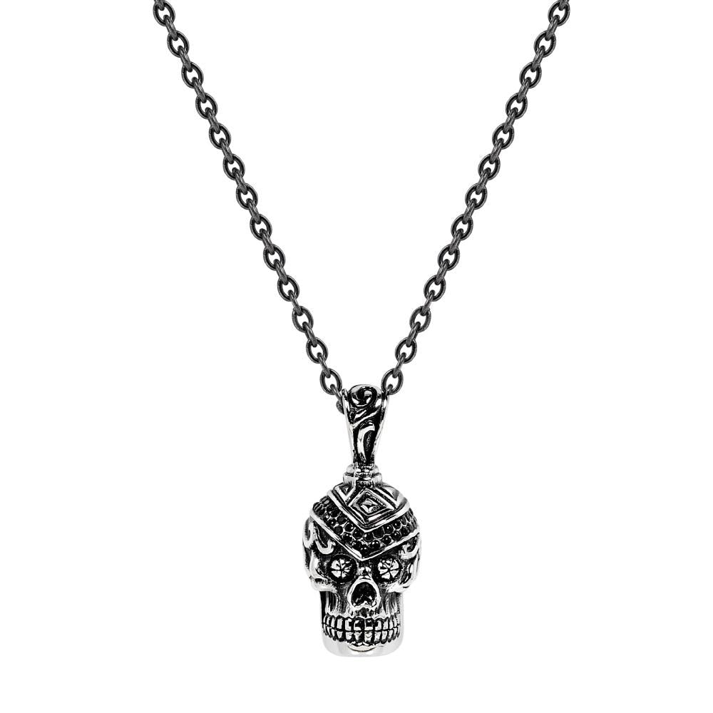 Steel Skull Head Pendant W/ Chain