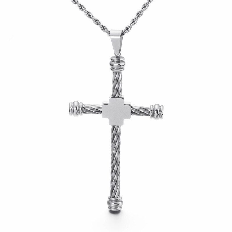 Stainless Steel Wire Cable Cross Necklace