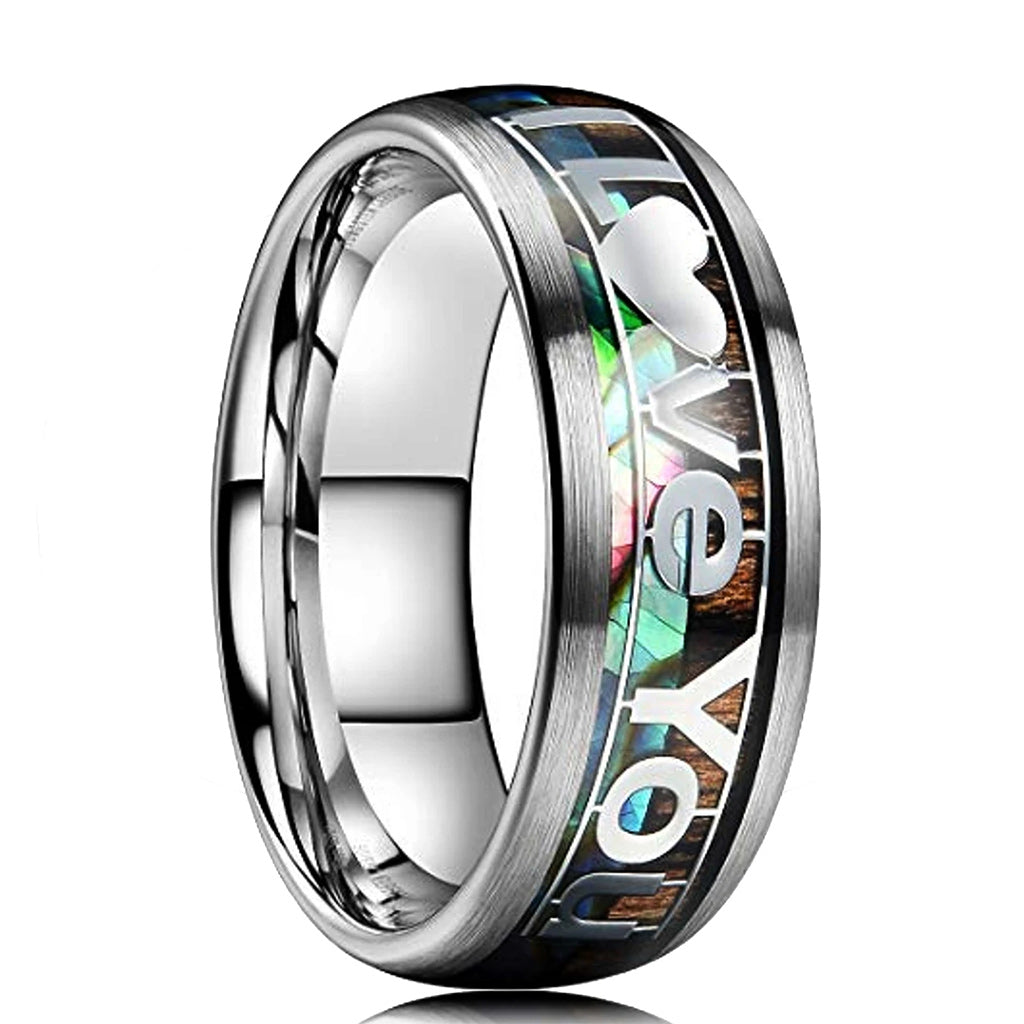 8MM Men's Abalone Deer Anther Titanium Ring Wedding Band Engraved I Love You