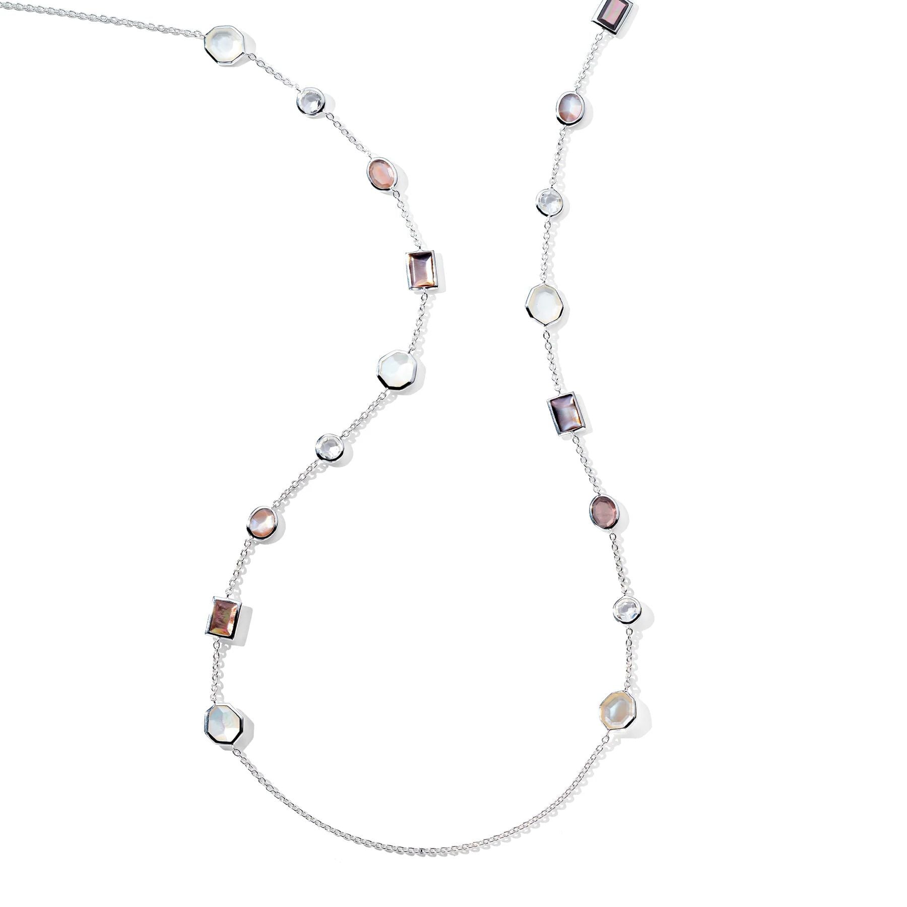Long Mixed-Cut Sterling Silver Station Necklace in Sabbia