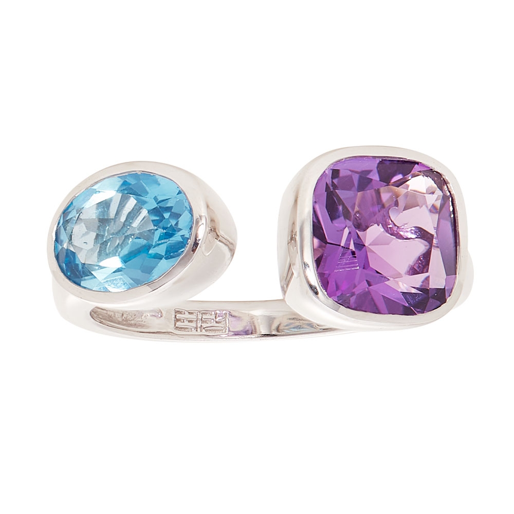 Efy 5.000 Ctw Amethyst & Blue Topaz Ring / Sterling Silver