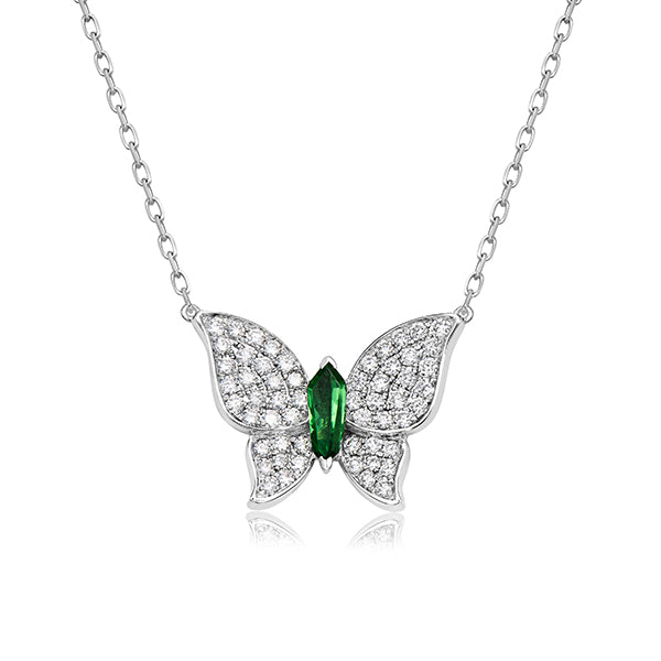 Charles Krypell 18K White Gold Tsavorite & Diamond Butterfly Necklace - 130742