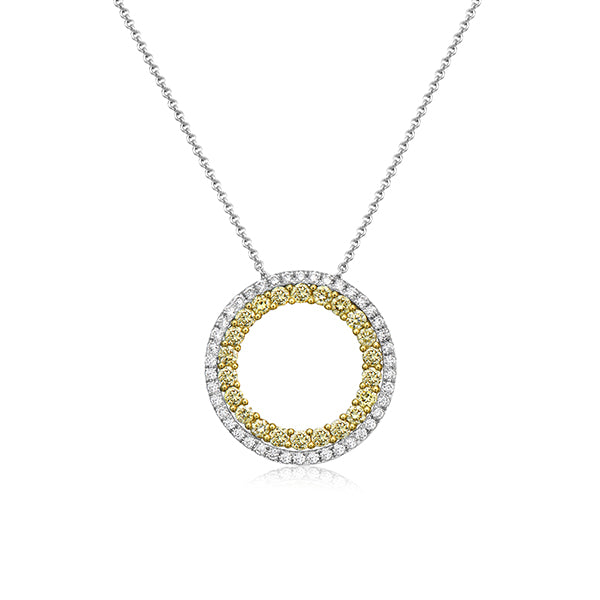 Charles Krypell 18K Two Tone Fancy Yellow & White Diamond Circle Pendant - 119367
